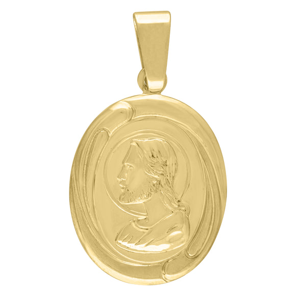 925 Sterling Silver Mens Jesus Oval Religious Charm Pendant