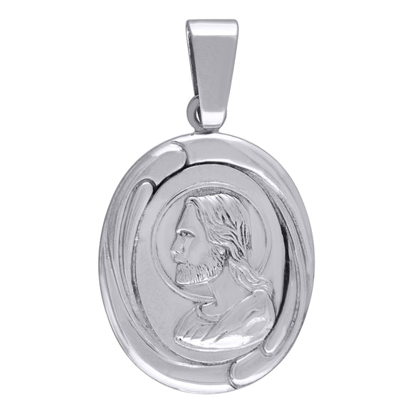 925 Sterling Silver Mens Jesus Oval Religious Charm Pendant