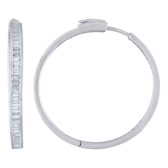 925 Sterling Silver Womens Cubic Zirconia Single Row Flat Square Huggie Hoop Earrings