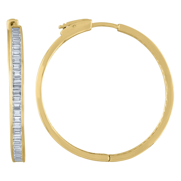 925 Sterling Silver Yellow-Tone Womens Cubic Zirconia Single Row Flat Square Huggie Hoop Earrings