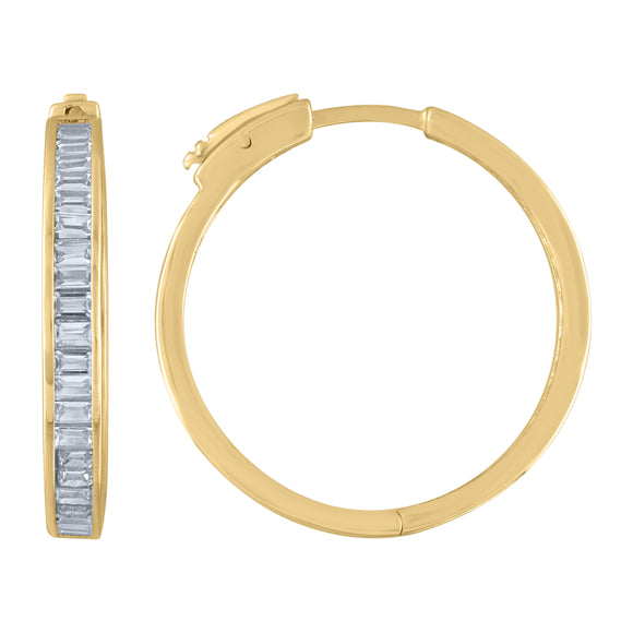 925 Sterling Silver Yellow-Tone Womens Cubic Zirconia Single Row Flat Square Huggie Hoop Earrings