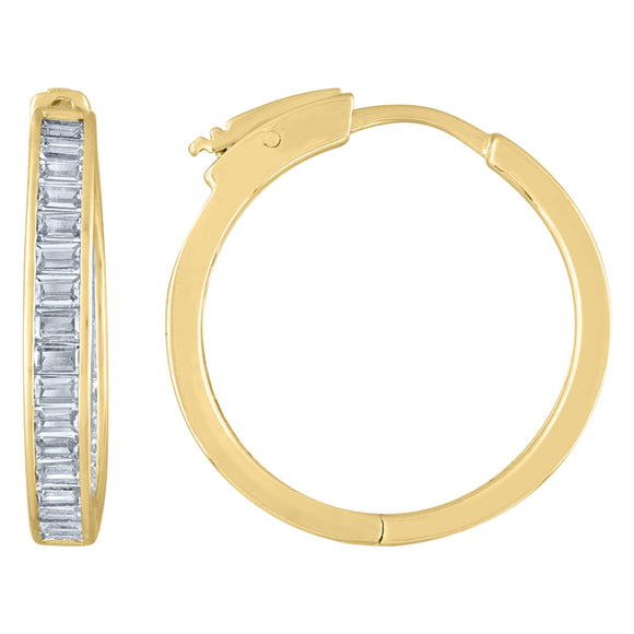 925 Sterling Silver Yellow-Tone Womens Cubic Zirconia Single Row Flat Square Huggie Hoop Earrings