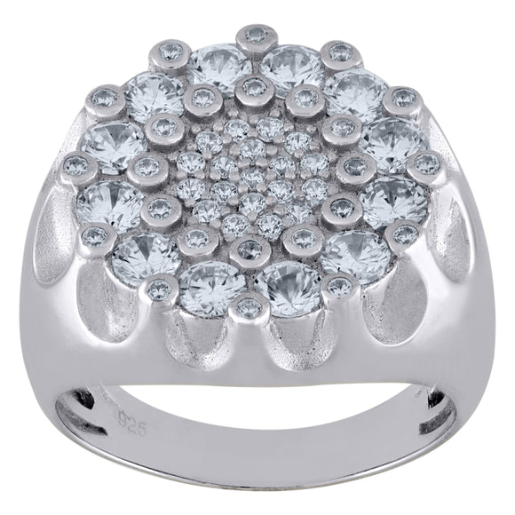 925 Sterling Silver Mens Cubic Zirconia Cluster Round Ring Size 9