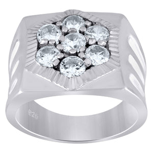 925 Sterling Silver Mens Cubic Zirconia Square Head Fashion Ring Size 8