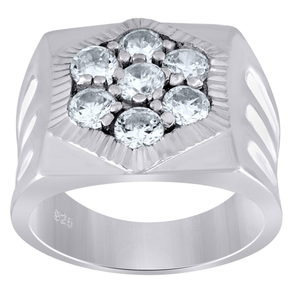 925 Sterling Silver Mens Cubic Zirconia Square Head Fashion Ring Size 8