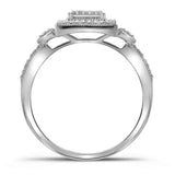 10kt White Gold Diamond Square 3-Piece Bridal Wedding Ring Band Set 1/3 Cttw