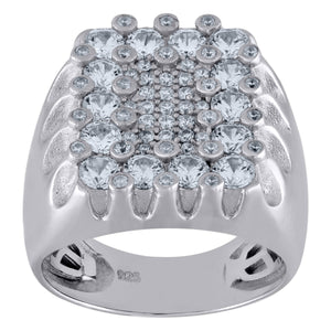 925 Sterling Silver Mens Cubic Zirconia Rectangle Head Fashion Ring Size 9