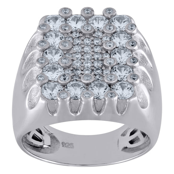 925 Sterling Silver Mens Cubic Zirconia Rectangle Head Fashion Ring Size 9