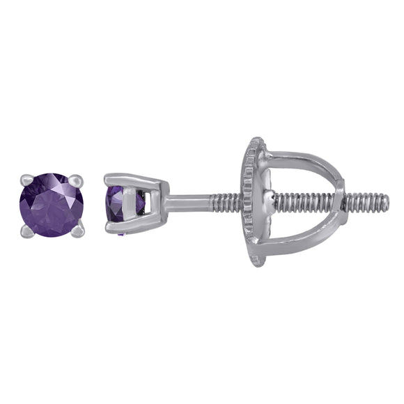 925 Sterling Silver Womens Purple Cubic Zirconia 3mm Round Classic Studs Earrings