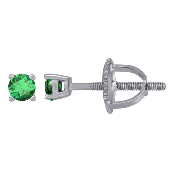 925 Sterling Silver Womens Green Cubic Zirconia 3mm Round Classic Studs Earrings