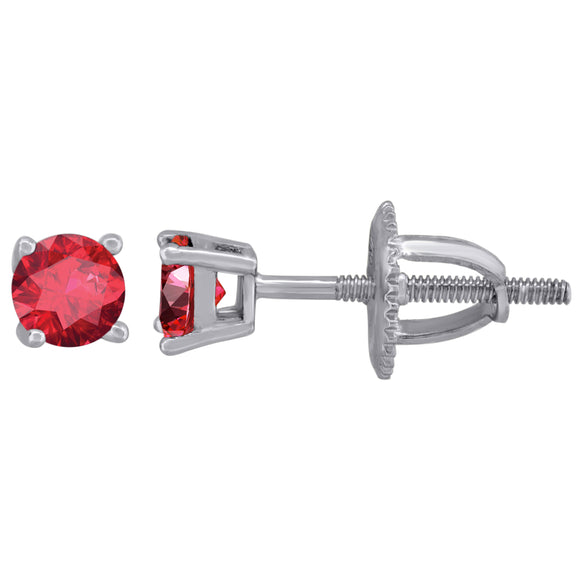 925 Sterling Silver Womens Red Cubic Zirconia 4mm Round Classic Studs Earrings