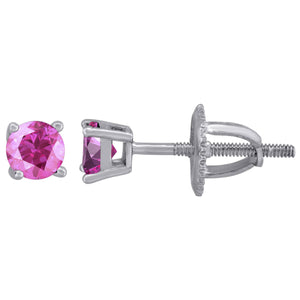 925 Sterling Silver Womens Pink Cubic Zirconia 4mm Round Classic Studs Earrings
