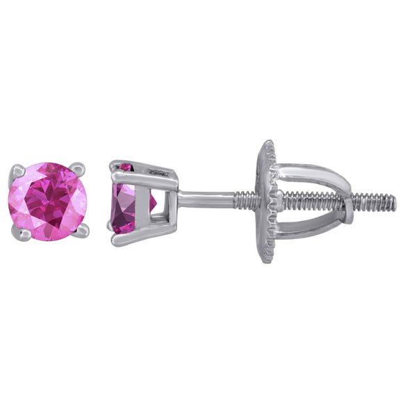 925 Sterling Silver Womens Pink Cubic Zirconia 4mm Round Classic Studs Earrings