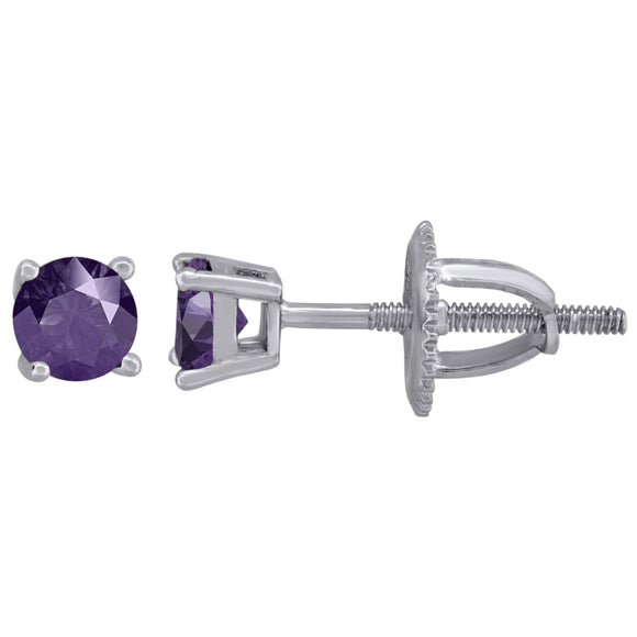 925 Sterling Silver Womens Purple Cubic Zirconia 4mm Round Classic Studs Earrings