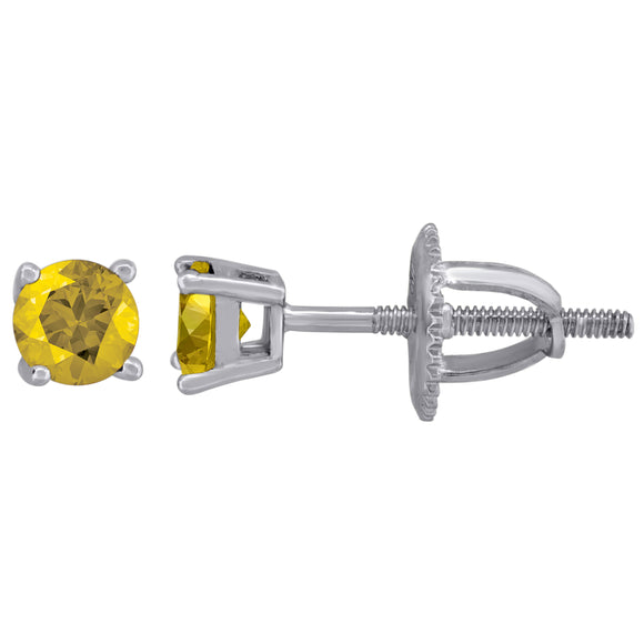 925 Sterling Silver Womens Yellow Cubic Zirconia 4mm Round Classic Studs Earrings