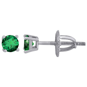 925 Sterling Silver Womens Green Cubic Zirconia 4mm Round Classic Studs Earrings