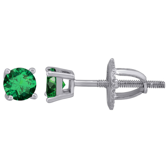 925 Sterling Silver Womens Green Cubic Zirconia 4mm Round Classic Studs Earrings