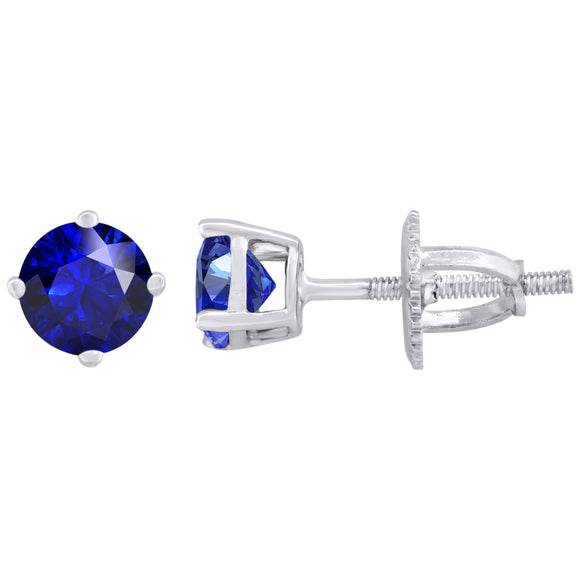 925 Sterling Silver Womens Royal Blue Cubic Zirconia 5mm Round Classic Studs Earrings
