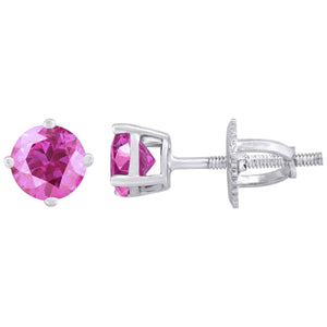 925 Sterling Silver Womens Pink Cubic Zirconia 5mm Round Classic Studs Earrings