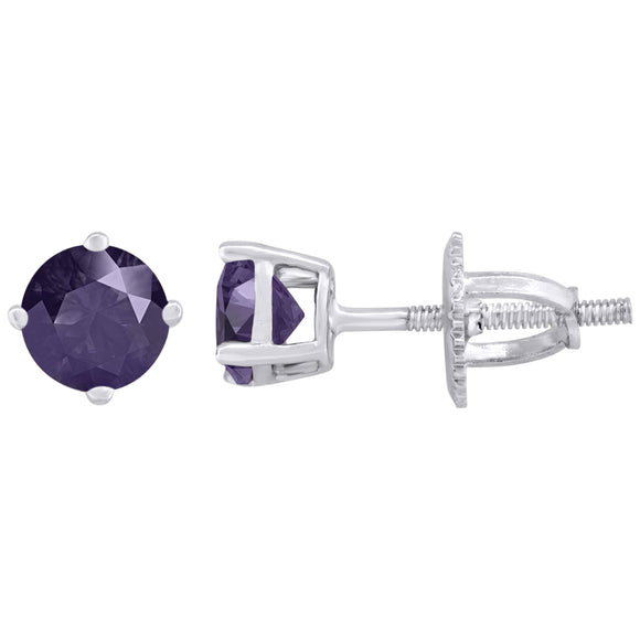 925 Sterling Silver Womens Purple Cubic Zirconia 5mm Round Classic Studs Earrings