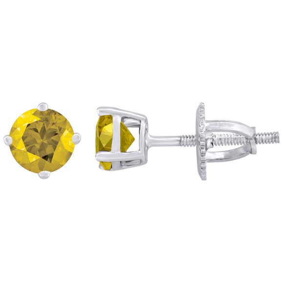 925 Sterling Silver Womens Yellow Cubic Zirconia 5mm Round Classic Studs Earrings