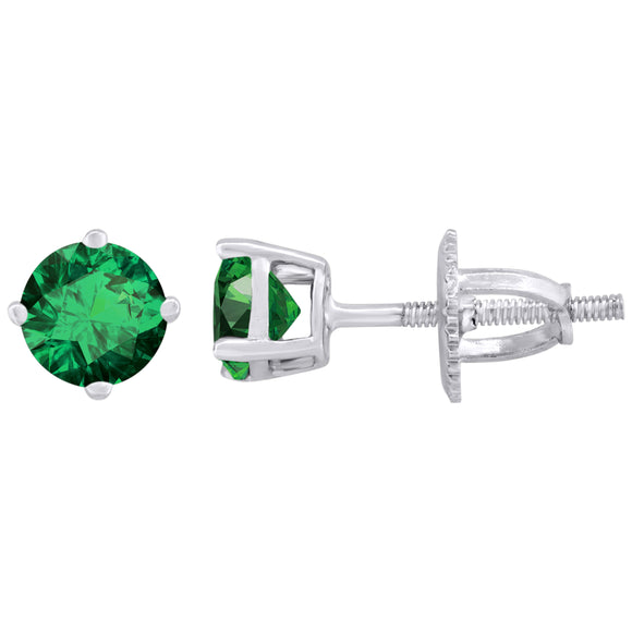 925 Sterling Silver Womens Green Cubic Zirconia 5mm Round Classic Studs Earrings