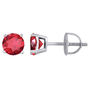 925 Sterling Silver Womens Red Cubic Zirconia 6mm Round Classic Studs Earrings