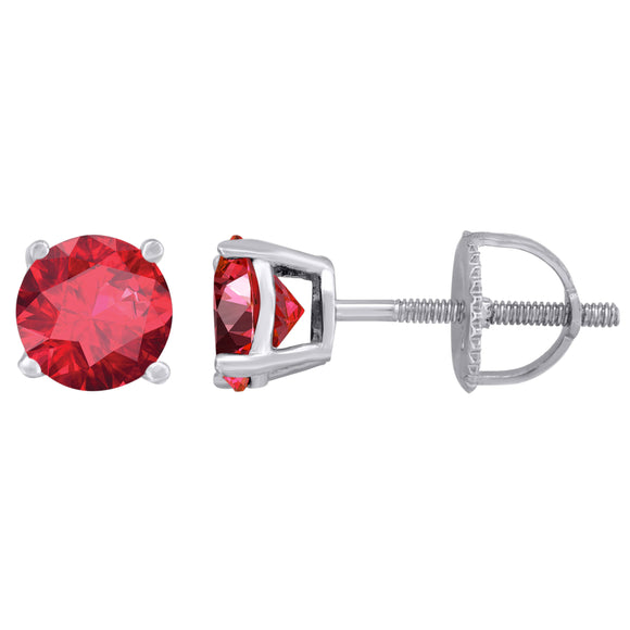925 Sterling Silver Womens Red Cubic Zirconia 6mm Round Classic Studs Earrings