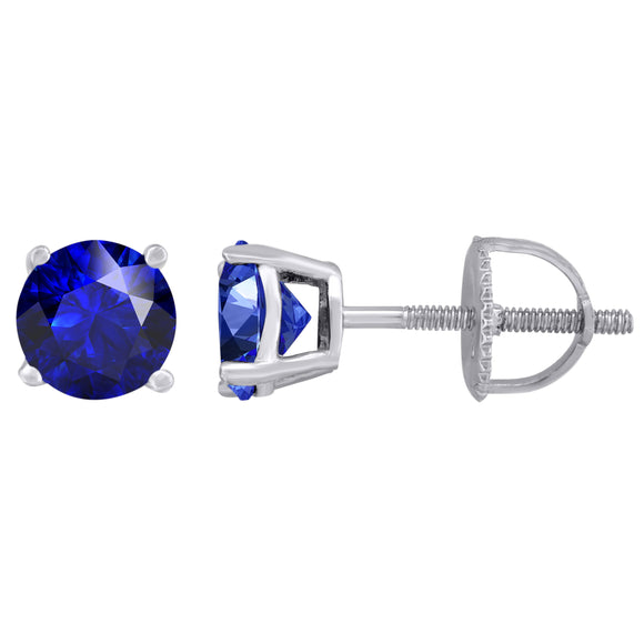 925 Sterling Silver Womens Royal Blue Cubic Zirconia 6mm Round Classic Studs Earrings