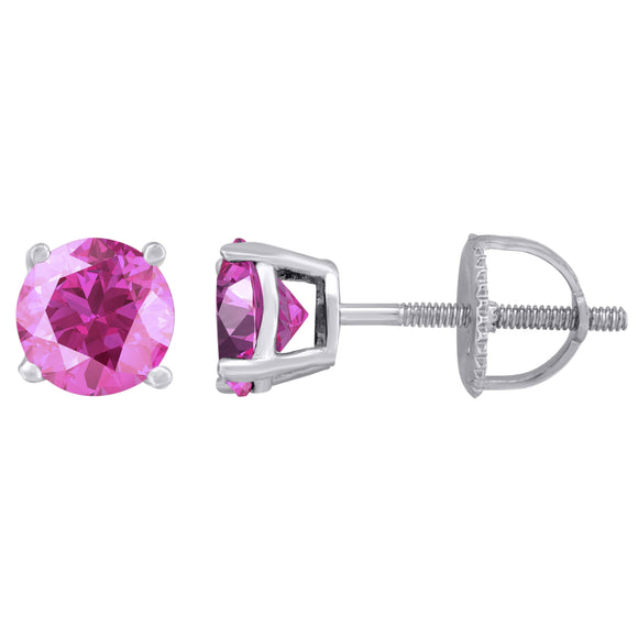 925 Sterling Silver Womens Pink Cubic Zirconia 6mm Round Classic Studs Earrings