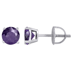 925 Sterling Silver Womens Purple Cubic Zirconia 6mm Round Classic Studs Earrings