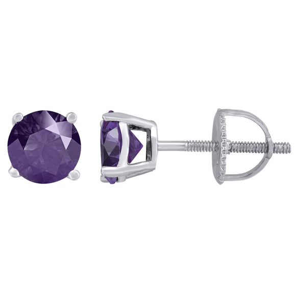 925 Sterling Silver Womens Purple Cubic Zirconia 6mm Round Classic Studs Earrings