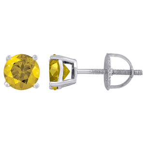 925 Sterling Silver Womens Yellow Cubic Zirconia 6mm Round Classic Studs Earrings