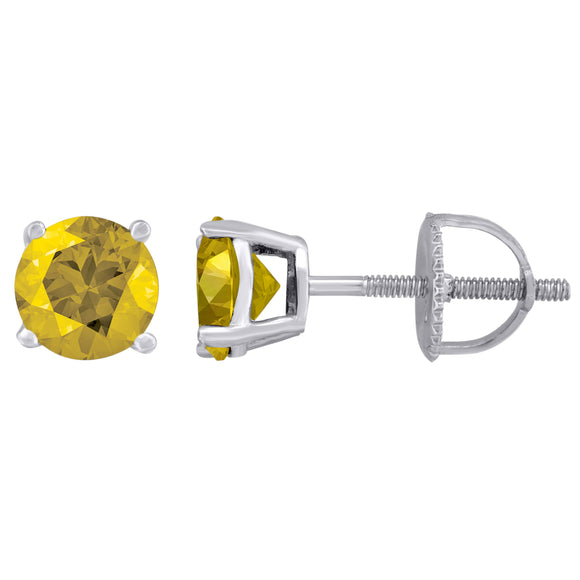 925 Sterling Silver Womens Yellow Cubic Zirconia 6mm Round Classic Studs Earrings