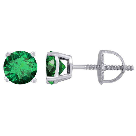 925 Sterling Silver Womens Green Cubic Zirconia 6mm Round Classic Studs Earrings