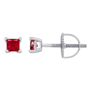 925 Sterling Silver Womens Red Princess Cut Cubic Zirconia 3mm Square Classic Studs Earrings