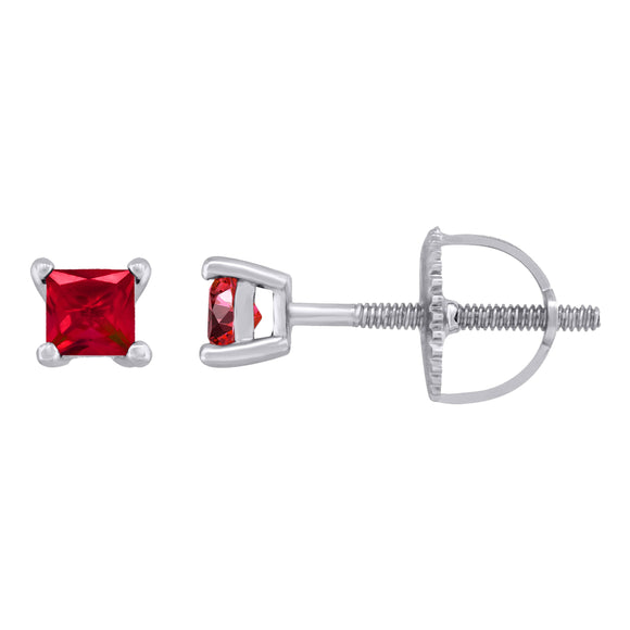 925 Sterling Silver Womens Red Princess Cut Cubic Zirconia 3mm Square Classic Studs Earrings