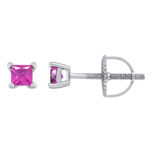 925 Sterling Silver Womens Pink Princess Cut Cubic Zirconia 3mm Square Classic Studs Earrings