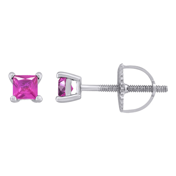 925 Sterling Silver Womens Pink Princess Cut Cubic Zirconia 3mm Square Classic Studs Earrings