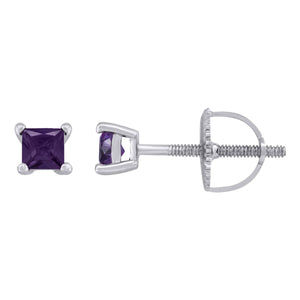 925 Sterling Silver Womens Purple Princess Cut Cubic Zirconia 3mm Square Classic Studs Earrings