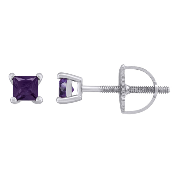 925 Sterling Silver Womens Purple Princess Cut Cubic Zirconia 3mm Square Classic Studs Earrings
