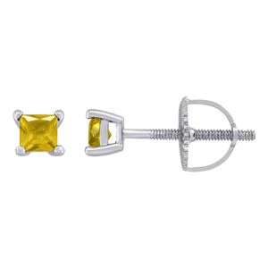 925 Sterling Silver Womens Yellow Princess Cut Cubic Zirconia 3mm Square Classic Studs Earrings