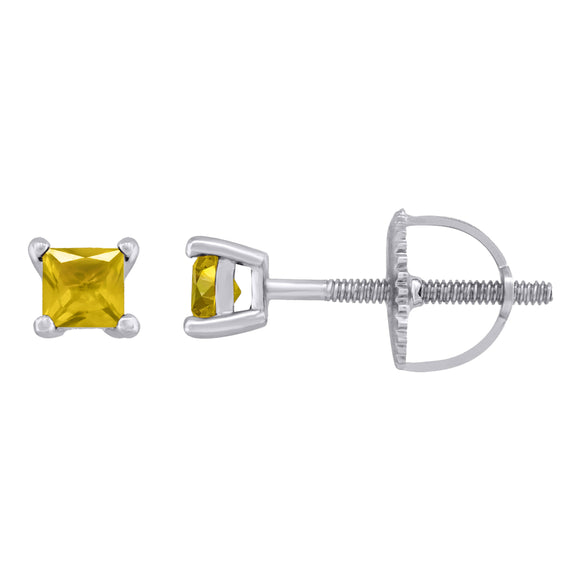 925 Sterling Silver Womens Yellow Princess Cut Cubic Zirconia 3mm Square Classic Studs Earrings