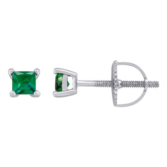 925 Sterling Silver Womens Green Princess Cut Cubic Zirconia 3mm Square Classic Studs Earrings