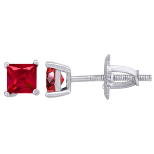 925 Sterling Silver Womens Red Princess Cut Cubic Zirconia 4mm Square Classic Studs Earrings