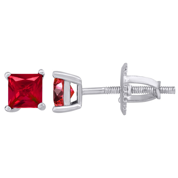 925 Sterling Silver Womens Red Princess Cut Cubic Zirconia 4mm Square Classic Studs Earrings