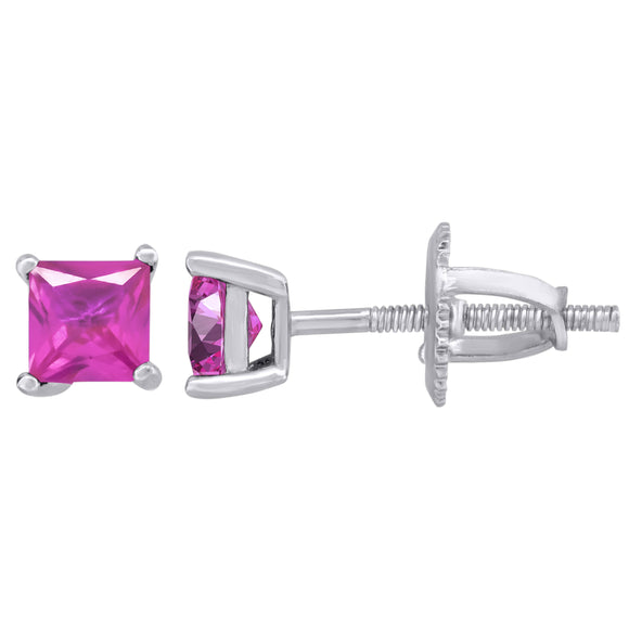 925 Sterling Silver Womens Pink Princess Cut Cubic Zirconia 4mm Square Classic Studs Earrings