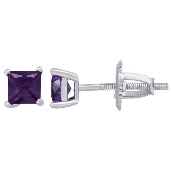 925 Sterling Silver Womens Purple Princess Cut Cubic Zirconia 4mm Square Classic Studs Earrings