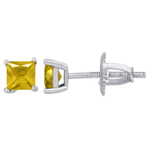 925 Sterling Silver Womens Yellow Princess Cut Cubic Zirconia 4mm Square Classic Studs Earrings