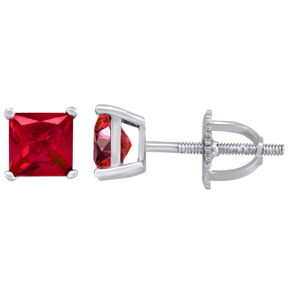 925 Sterling Silver Womens Red Princess Cut Cubic Zirconia 5mm Square Classic Studs Earrings